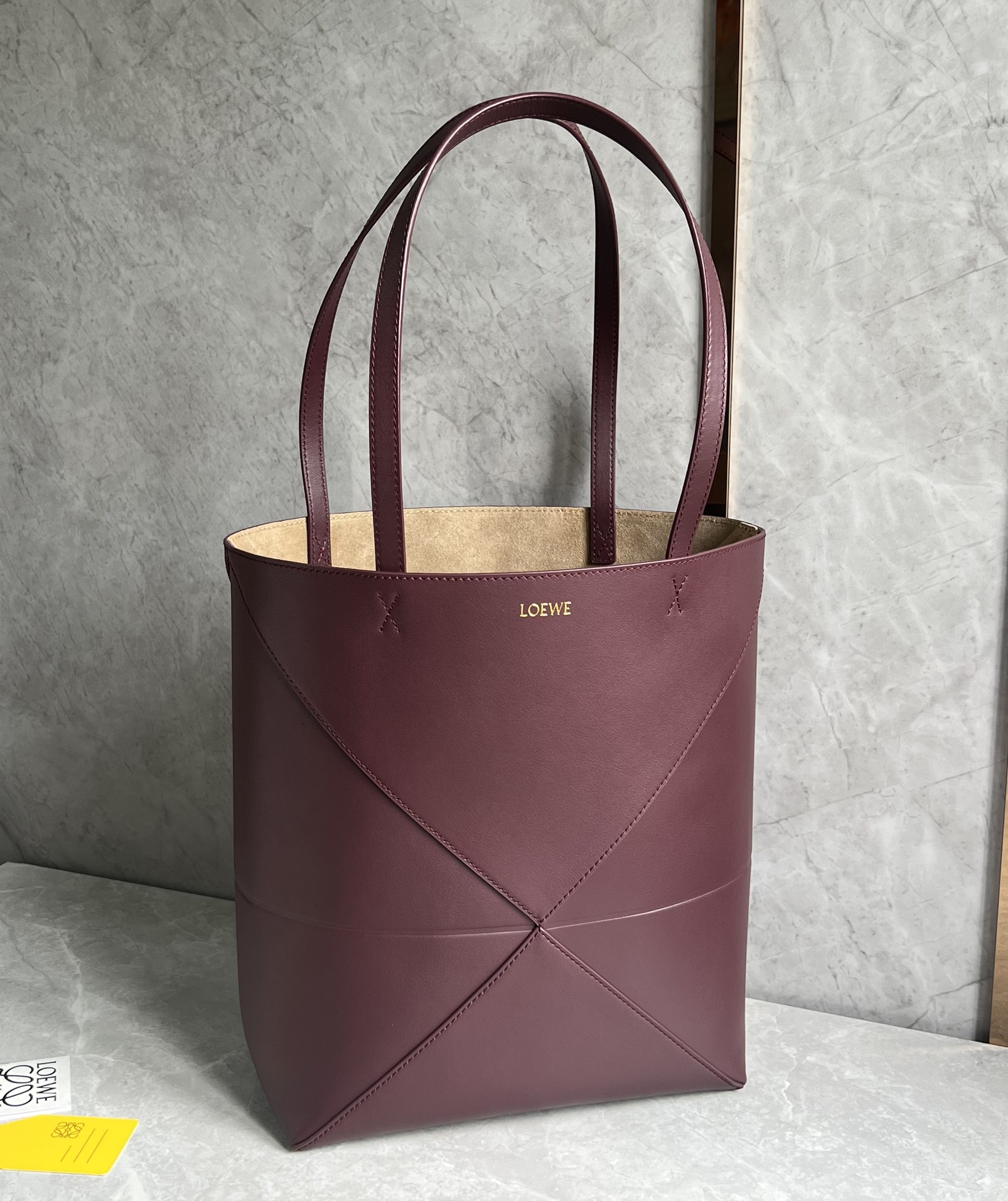 Loewe Medium Puzzle Fold Tote in Shiny Calfskin Dark Purple